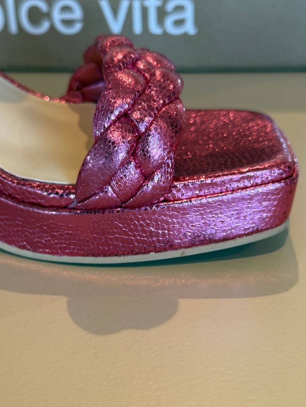 Anthro Dolce Vita Paily Heels Pink Metallic Braided Block Heel Size 7.5 - Picture 9 of 10